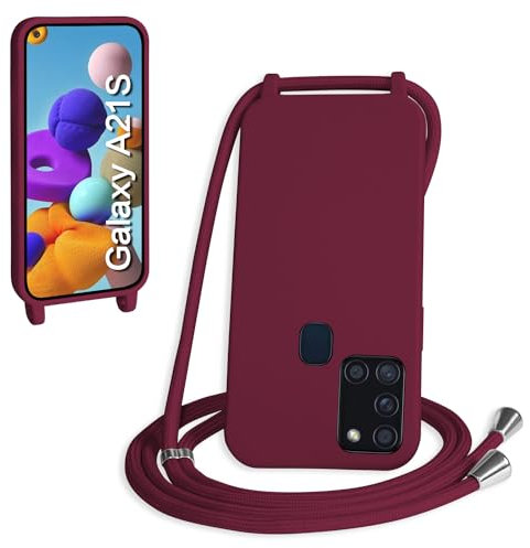 WenBaby Handykette für Samsung Galaxy A21S Hülle mit Band,Handyhülle mit Schnur zum Umhängen Silikon Seil Necklace Schutzhülle mit Kordel Tasche Case TPU Bumper für Galaxy A21S- Rot