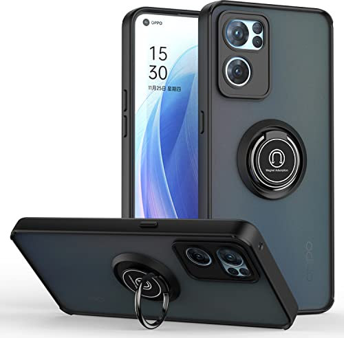 HAOYE Coque pour Oppo Reno7 (Reno 7) 4G avec Rotatif Bague Anneau Support, Etui Translucide Hybride Robuste, Silicone TPU + PC Double Couche Housse. Noir