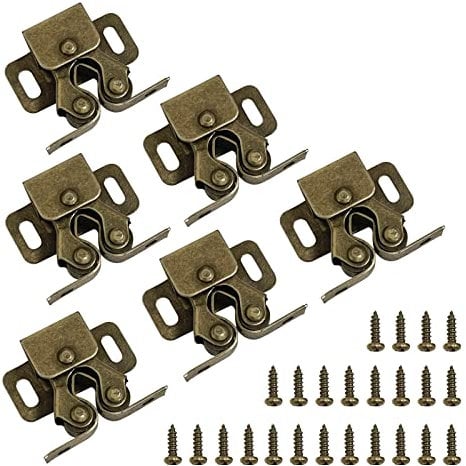 6pcs Double Roller Catch Cupboard Cabinet Door Latch,Twin Roller for Closet Catch, for Cupboard Cabinet Wardrobe Door Latch (Gold)