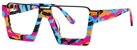 VOOGLAM Dardhan Rechteckige Brille mit blauem Licht für Damen und Herren, Anti-Überanstrengung, trockene Augen, Computer, Telefon, TV, Brille, Mehrfarbig, M