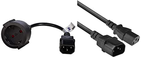 AKYGA AK-PC-10A Netzkabel Schuko 3 Pin Polig IEC C14 / EU CEE 7/4 15cm, Schwarz & ACT Kaltgerätekabel 1,8m, C13 auf C14 Kaltgerätekabel Verlängerung, IEC Stecker auf Buchse 3 Pin - AK5030 Schwarz