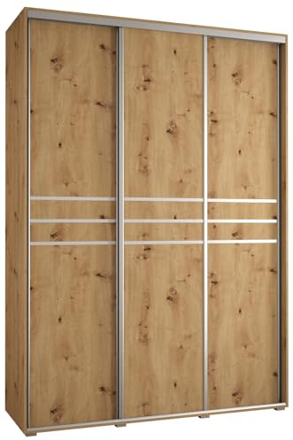 MEBLE KRYSPOL Davos 10 170 Schrank mit DREI Schiebetüren für Schlafzimmer - Moderner Aufbewahrungsschrank mit Kleiderstange und Regalen - 235,2x170x60 cm - Artisan Artisan Silber