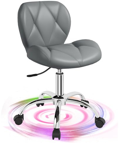Bürostuhl, schreibtischstuhl,bürostuhl ohne armlehne, leicht zu verstauen, bequemer bürostuhl ergonomisch hilft gegen Ermüdung, PU-Leder drehstuhl mit rollen,drehstühle für Heim und Büro(Grau)