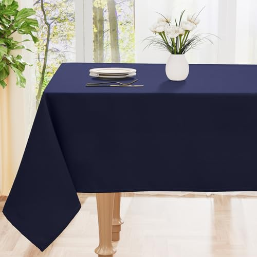 smiry Table Cloth Wipe Clean Rectangular 140x240 cm, Dark Blue | Wipeable Water Resistant Polyester Tablecloth, Washable Fabric 4 Seater Dining Table Cover for Kitchen Indoor Outdoor