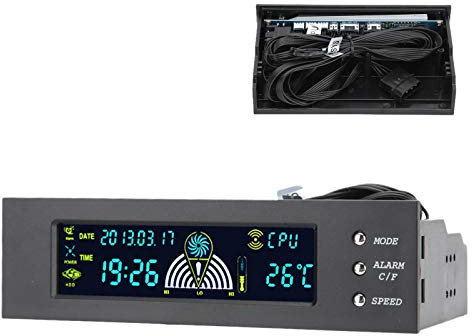 ASHATA STW5023 5.25 Inch Computer Temperature Monitor External Expansion Display, 3 Fans Speed PC CPU HDD SYS Temperature Control LCD Front Panel, CPU Temperature Display Drive Bay
