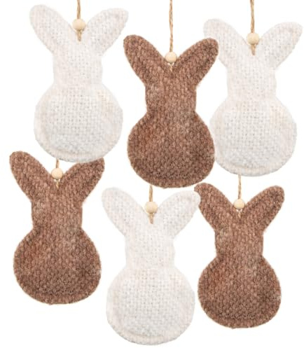 Logbuch-Verlag 6 Osterhasen Anhänger Stoffhasen Oster Dekoration Hase weiß braun mit Schnur 12 cm