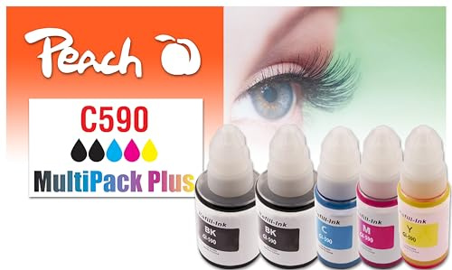 Peach C490/590 Spar Pack Plus Tintenflaschen (2xBK, C, M, Y) ersetzt Canon GI-590 für z.B. Canon Pixma G 1500, G 2500, G 3500, G 4500, G 1510