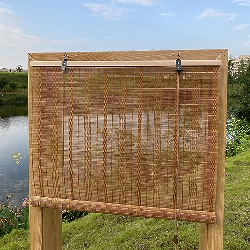 XiuXiu Bambusrollo Bambus Rollos Raffrollos Rollo aus Bambus aussenbereich sichtschutz Sonnenschutz Jalousie für Fenster und Türen,Goldbraun,B114 x H122 cm