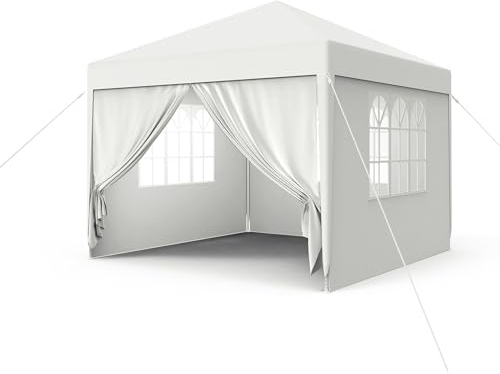 FIVMEN Pavillon 3x3m Partyzelt mit Seitenteilen und Fenstern Gartenpavillon Polyester UV Schutz Wasserdicht Windschutz Gartenzelt Zelt Outdoor, Weiß