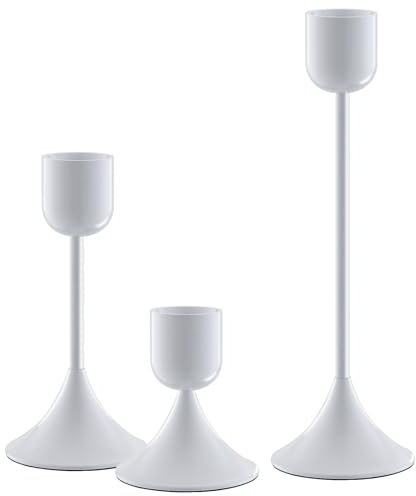 idyllictime Kerzenhalter Metall Schwerer Sockel für Kegelkerzen Stabkerzen Tischdeko Dekoration (Weiß, 1 Set (3 Pcs))
