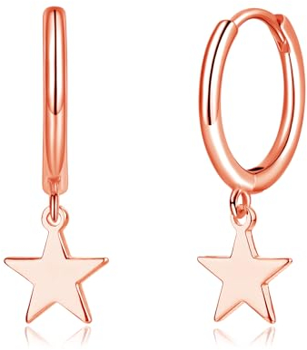 Deyanse Creolen Silber 925 Ohrringe für Damen Frauen, Dangle Baumeln Hängeohrringe mit Stern Anhänger, Rosegold Kleine Creolen Ohrringe Hängen, Allergenfrei Creolen Ohrhänger Ohrringe mit Geschenkbox