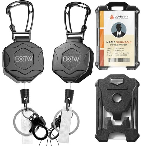 EOTW 2er-Pack Ausziehbar Schlüsselanhänger - 10 OZ, Taktische ID-Ausweishalter mit 70cm Einziehbarer Stahlseil, Karabinerhaken Schlüsselring für Kartenhalter, Gürtelclip und Schlüssel