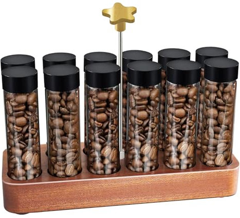 Coffee Bean Storage Tubes,Coffee Storage Containers Tubes,Single Dose Coffee Bean Storage Tubes,Coffee Bean Storage Tubes With Lids,Coffee Storage Tubes with Wooden Display Stand And Funnel.(Type 1)