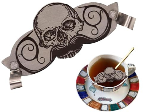 Vesone Mustache Guard for Drinking,Stainless Steel Skull Design Mustache Protector for Cup - Innovative Multifunctional Drinking Supplies, Decorative Drinking Protector for Coffee Mugs, Teacups