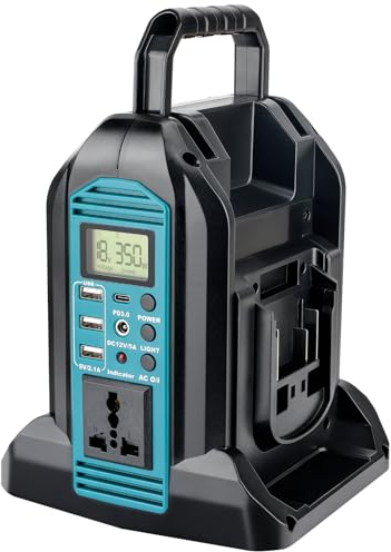 Inversor de corriente de 350 W para batería Makita de 18 V, CC 18 V a CA 230 V, transformador de corriente sinusoidal puro, 2 puertos con conector USB-A y USB-C, luz LED de 300 lm para camping de
