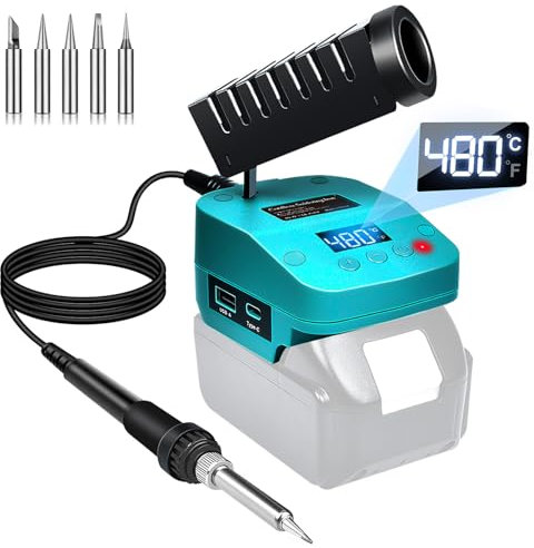 Kit de station de fer à souder avec écran LCD numérique pour batterie Makita 18 V, kit de fer à souder sans fil avec protection basse tension et USB et Type-C, conversion °C/ºF, prise en charge de