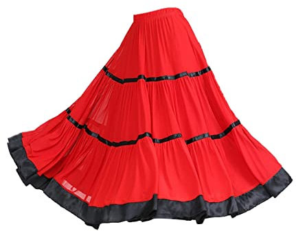 Perfeclan Gesellschaftstanzrock für Damen Swing Latin Rumba Flamenco Dance Race Röcke Übungstanzkleidung, Rot