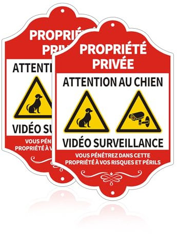 Acuxiaza 2 Pièces Propriété Privée Panneau Surveillance Aluminium 200x300mm - Attention Au Chien, d'Avertissement Résistant aux UV Imperméable Intérieur/Extérieur
