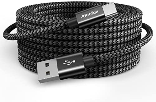 CLEEFUN 3m USB-A to USB-C Fast Charging Cable, Long PS5 Controller Charger Lead Type C for Samsung Galaxy S25 S24 S23 S22 S21 S20 A55 A54 A53 A35 A25 A15 A14, Playstation-5, Xbox Series X/S, Black