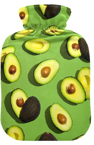 Wärmflasche mit Bezug, Niedliche Avocado 1L Auslaufsichere Wärmtasche für Handfußwärmer, Nacken, Schulter, Rücken, Muskelschmerzlinderung, Kältekompresse