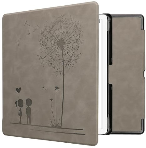 kwmobile Hülle kompatibel mit Amazon Kindle Scribe (2024) Hülle - Kunstleder Cover - Pusteblume Love Grau