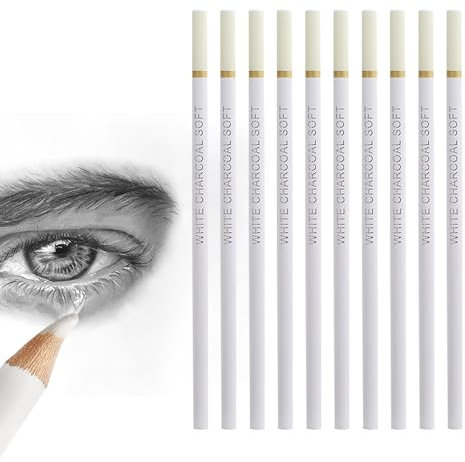 10 Sticks White Pencil,White Charcoal Pencil,Highlight Sketch White Pencils,White Pencils for Drawing Not Easy to Break Premium Quality Charcoal Pencils for Artists Beginner Student