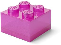 Room Copenhagen LEGO - Ladrillo de almacenamiento con 4 perillas con purpurina, violeta medio, caja de almacenamiento apilable de plástico con tapa para niños y adultos, organizador de escritorio y