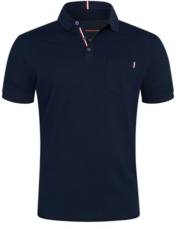 behype. Herren Kurzarm Poloshirt mit Brusttasche Freizeit Polo T-Shirt Männer Polo-Hemd Regular-Fit in Piqué-Qualität