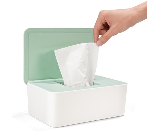 Feuchttücher Box mit Deckel, Feuchttücher Box Baby Feuchttücher Spender, Wasserdichte und Versiegelte Aufbewahrungsbox Feuchttuchspender für Badezimmer, Küche, Grün