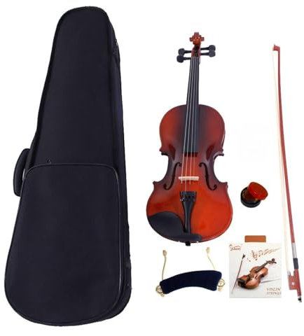 LALAHO Violon 4/4 Pleine Grandeur, en Bois Massif avec Étui, Corde D'Arc, Colophane, Repose-Épaules à Ressort, pour Adultes Débutants (Naturel)