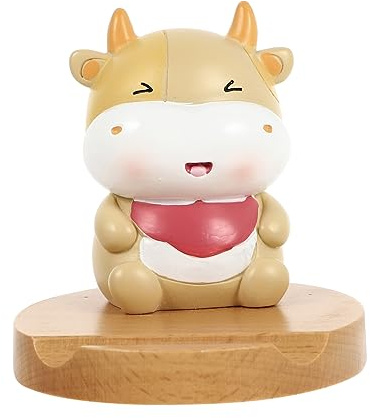 SHINEOFI Support De Téléphone en Résine De Vache pour Bureau Et Maison, Décoration Intérieure, Modèle Adorable, Bois Naturel, Taille Compacte, Présent Pratique, Couleur Rouge