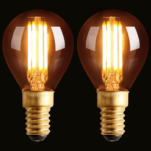 Terafeels 2 Pack E14 Vintage LED Light Bulb, G45, 4W, 2200K Warm Yellow Glow, Antique Style Retro Amber Glass, Small Edison Screw Bulb for Lamp