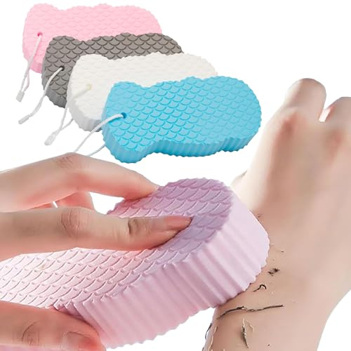 GmwyCzV 4 Stück Peeling Badeschwamm, Ultraweich Duschschwamm Körper für Empfindliche Trockene Haut, Wiederverwendbare Peeling Schwamm, Entfernt Abgestorbene Haut für Körper, für Frauen, Männer, Kind