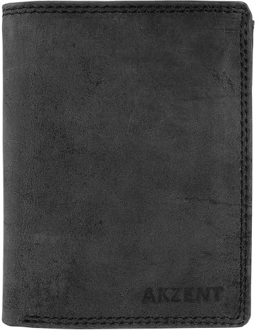 Akzent Geldbörse für Herren aus Leder in Schwarz, Geldbeutel mit Druckknopf in 9,5 x 12 x 2 cm