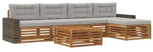 vidaXL Outdoor-Sofagarnitur 6 pcs Natürlich und Hellgrau, Patio-Sofa, modernes Eckset, wetterfester Gartenlounge, Bequeme Terrassenplätze für entspannte Zeiten