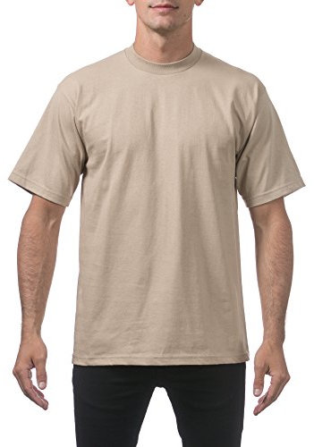 Pro Club Men's Heavyweight Cotton Short Sleeve Crew Neck T-Shirt. - Beige - Medium