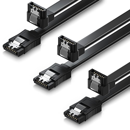 deleyCON 3x 50cm SATA III S-ATA 3 Cavo Dati 6 GBit/s per Unità Disco Rigido SSD - Clip in Metallo, 1x Dritto, 1x Spina 90°, Spina a l - Nero