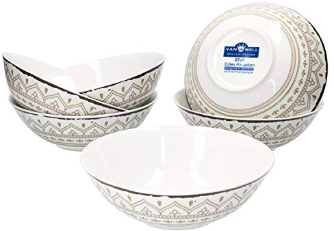Van Well Riva 6er Müslischalen-Set I robuste Porzellan-Schüsseln - moderner Landhaus-Stil I geeignet für Mikrowelle & Spülmaschine - Suppen-Schüssel & Salat Bowl I Müslischale bunt 6 Stück