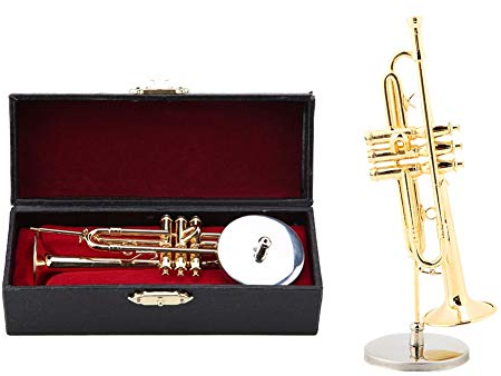 Hztyyier Ornamento del Instrumento, Modelo de Trompeta en Miniatura Plateado en Oro Modelo Musical con Estuche de Regalo para Regalos de cumpleaños de Navidad