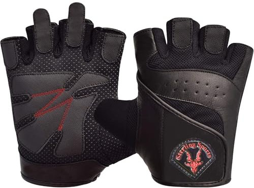 ASM® Weight Lifting Gloves Gym Fitness Training & Workout - Professional Grip Gloves Gel Padded Hooks Straps Exercise Running or Cycling - Leather Gym Accessories For Women & Men (Black, XL)