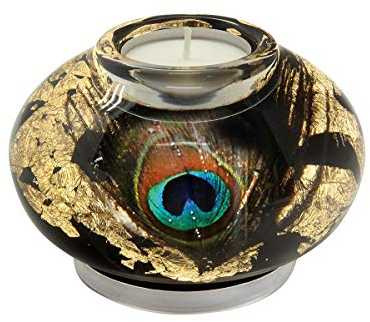Teelichthalter inklusive Teelicht | Leuchter aus Glas schwarz/Gold Durchmesser 11 cm
