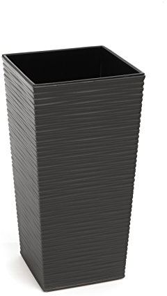 HappyFlower | Hoch Blumentopf | Pflanzkübel | inkl. Einsatz | Quadrat | Meißel-Optik | Übertöpfe (19 cm x 19 cm/Höhe 36 cm, Graphit)