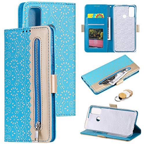 Xifanzi Cerniera Cover per Huawei P Smart 2020 Cellulare PU Cuoio Cerniera Piccolo Portafoglio Custodia Libro Antiurto 9 Porta Carte Clip Custodia Flip Wallet Case per Huawei P Smart 2020 - Blu