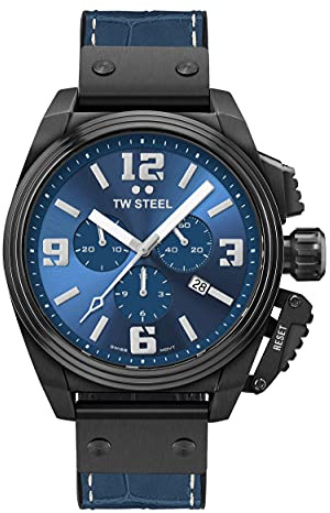 TW Steel New Canteen Herren-Quarzuhr mit Lederarmband, 46 mm, Datumsanzeige