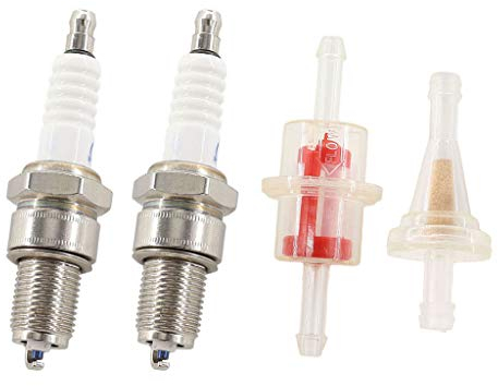 HURI 2x Zündkerze mit Benzinfilter für Piaggio TPH 50, TPH 125, Zip 50 2T DT SSL1T, Typhoon Kat TEC1T, Hexagon 125 2T EXS1T, Hexagon 150 2T