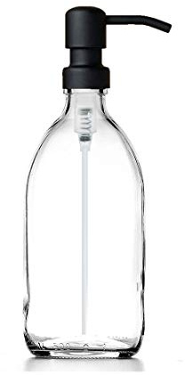 Clear Glass Bottles 500ml Soap Dispenser with Metal Pump (BPA-Free) Clear Flint Glass Empty Soap Dispensers – Reusable Refillable Eco friendly, Sustainable Living/Gift (Satin Black Finish, 1)