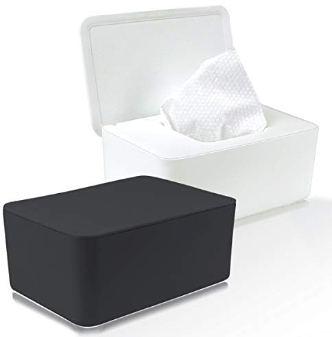 Doerdo Feuchttücher-Spender mit Deckel, 2 Stück (schwarz, weiß)