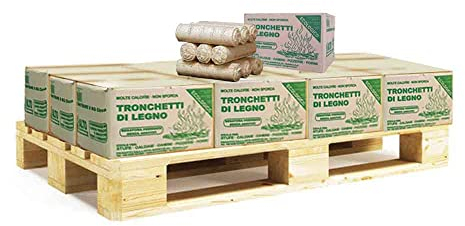 12x Tronchetti di legno pressato Faggio-Abete da ardere 9 kg su pedana riciclabile - Bricchetti per camino, stufe, forni e termocamini - Ottima durata e potere calorifero