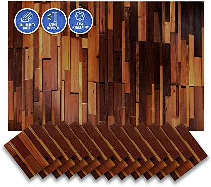 Arrowzoom 12 Deluxe Nordic Style High-Grade Finland Wooden Wall Art Panel Room DIY Acoustic Sound Diffuser STC 27 Home Studio Wood Soundproofing Noise Reduction Wood Decor 12x12in AZ1238