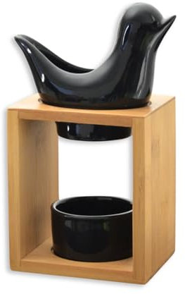 Duftbrenner Birdy Schwarz - Schmelzender Duftwachsbrenner - Diffusor für ätherische Öle und Düfte - Aromatherapie Kerzenhalter aus Holz und Keramik - Höhe: 13 cm - Zen'Arôme